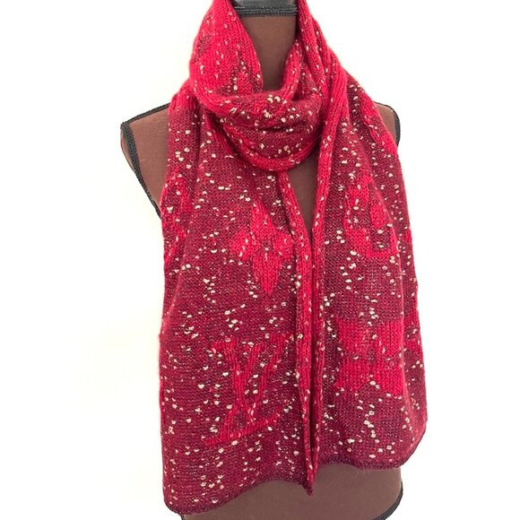 New Louis Vuitton Wool Wrap Medallion Logomania Red Burgundy Reversible Scarf - Picture 12 of 12